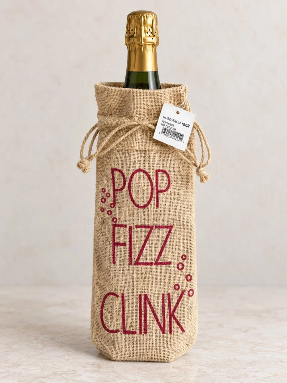 Pop Fizz Clink Burlap Wine Bottle Gift Bag NWT